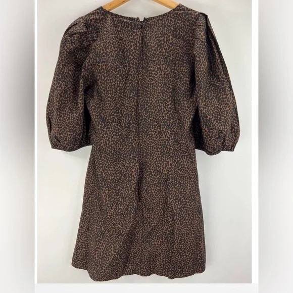 Universal Thread Brown Animal Print Mini Dress Ruched front big puff sleeves NWT - Picture 13 of 16